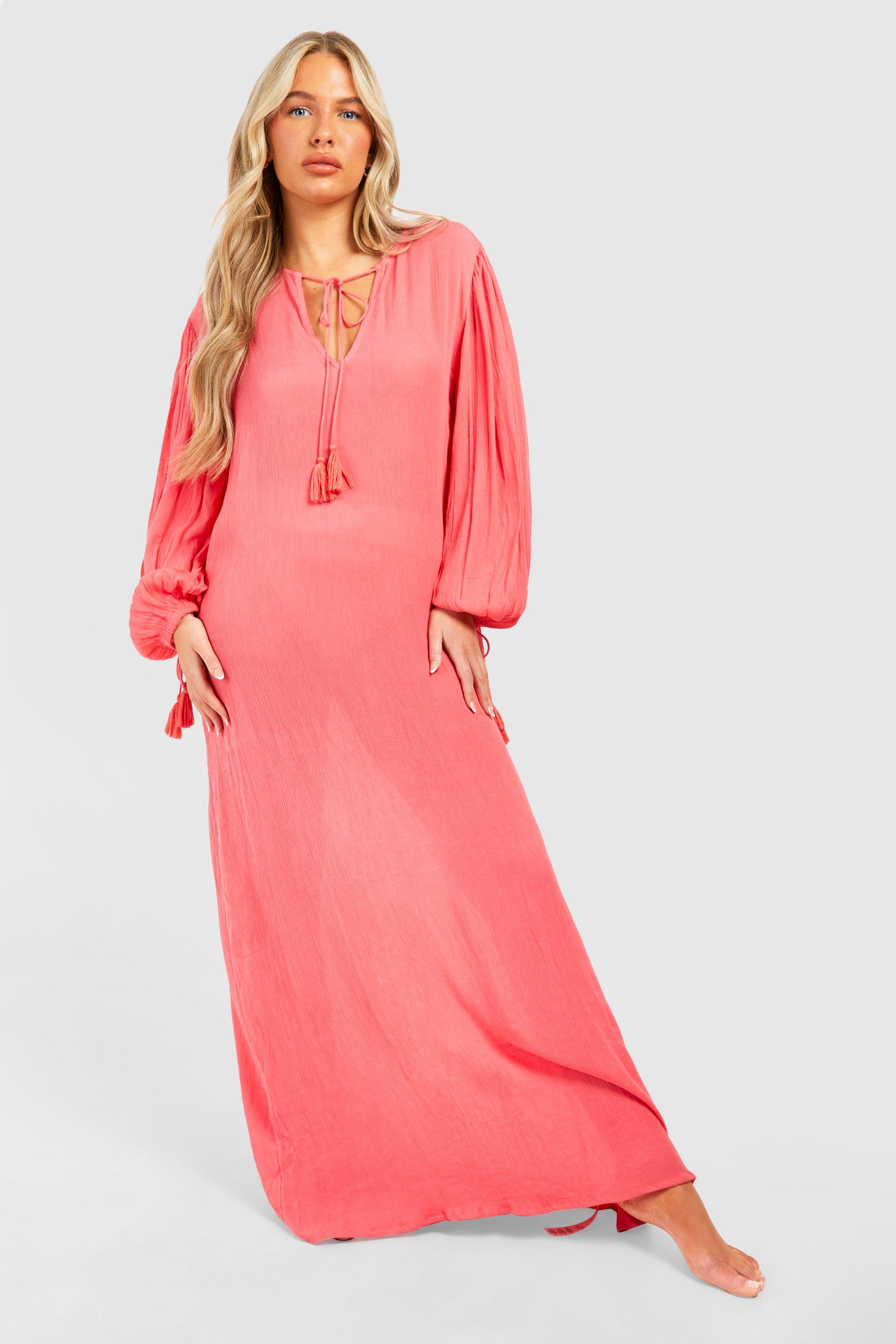 Cheesecloth Tassel Beach Maxi Kaftan Dress boohoo NO